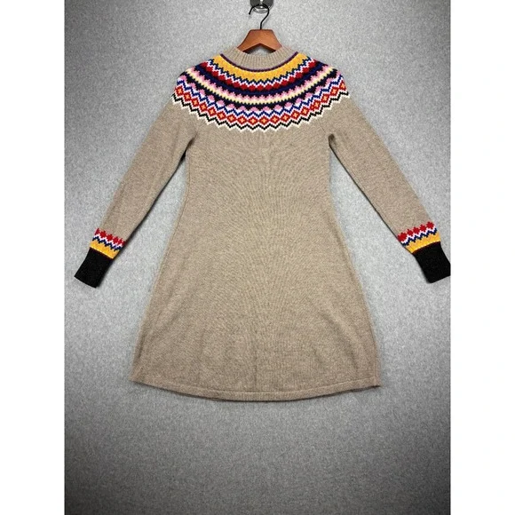 Boden Fair Isle Knit Midi Sweater Dress Wool Alpaca Nordic Melange Taupe Size 2 - Picture 3 of 14